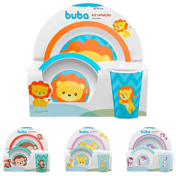 Kit Alimentação Prato Bowl Copo Infantil Bebe Divertido Buba