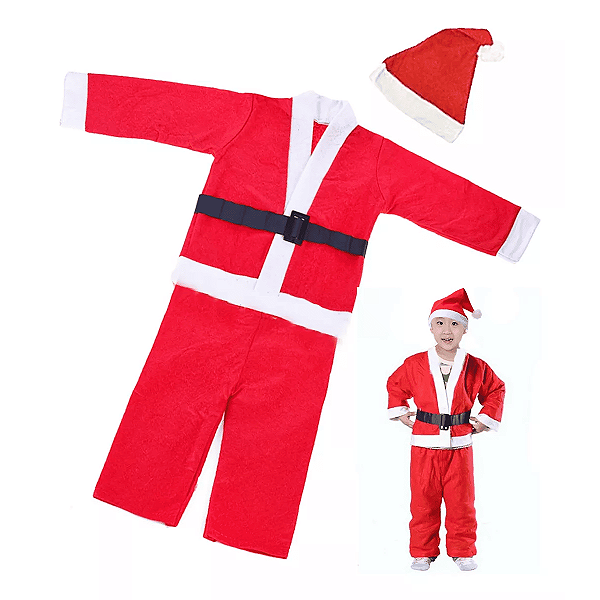 Fantasia Papai Noel Infantil Criança Natal Com Gorro Roupa Natalina
