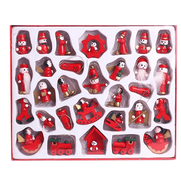 Enfeites Arvore De Natal Em Madeira Bonecos Decoração 30 Pçs Decoração Natalina