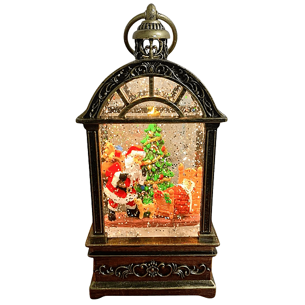 Luminária Globo de Neve Musical Natalina com Papai Noel e Árvore Lamparina