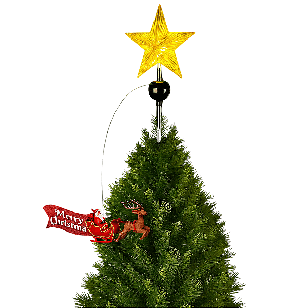 Ponteira Estrela Árvore De Natal Com Treno Luz Papai Noel Giratório