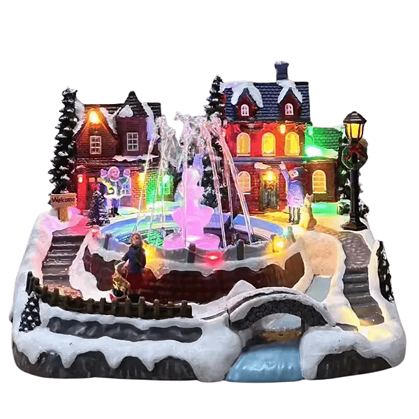 Cenário Vila Natalina Com Fonte de Água Magica Natal Led Musica Luxo