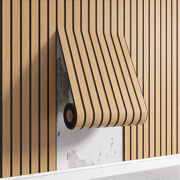Painel Ripado 3D Grosso Madeira Adesivo Rolo Decoração Quarto Sala