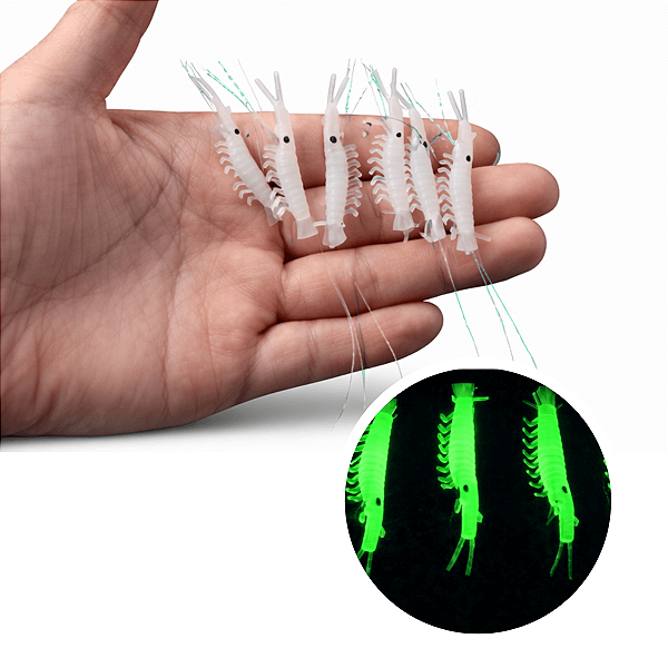 Isca De Pesca Macio Brilha No Escuro Camarão 5 Pcs Sabiki