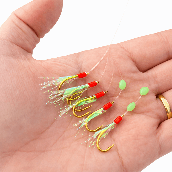 Isca Artificial Anzol Fluorescente Kit 6 Pesca Água Salgada