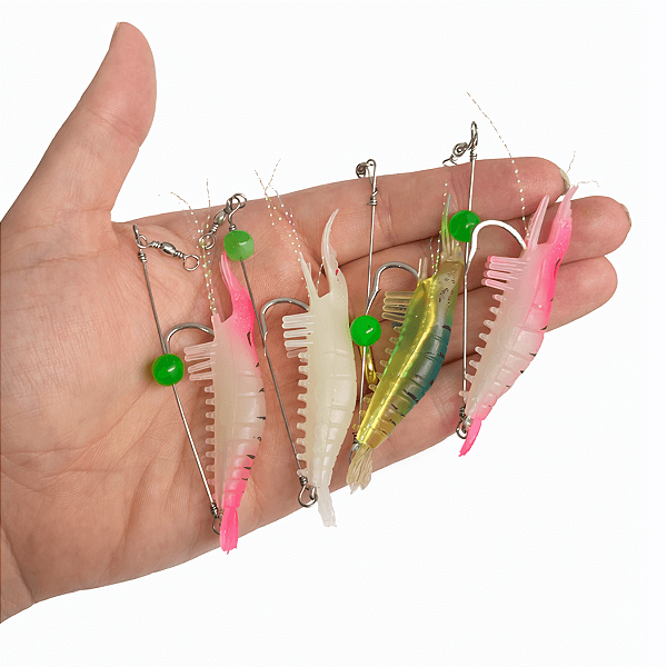 Isca de Camarões Artificais para pesca kit com 4 unidades