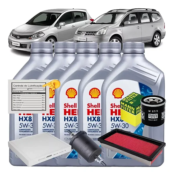 Kit Troca de óleo Nissan Tiida Livina 1.8 16v Shell HX8 5w30
