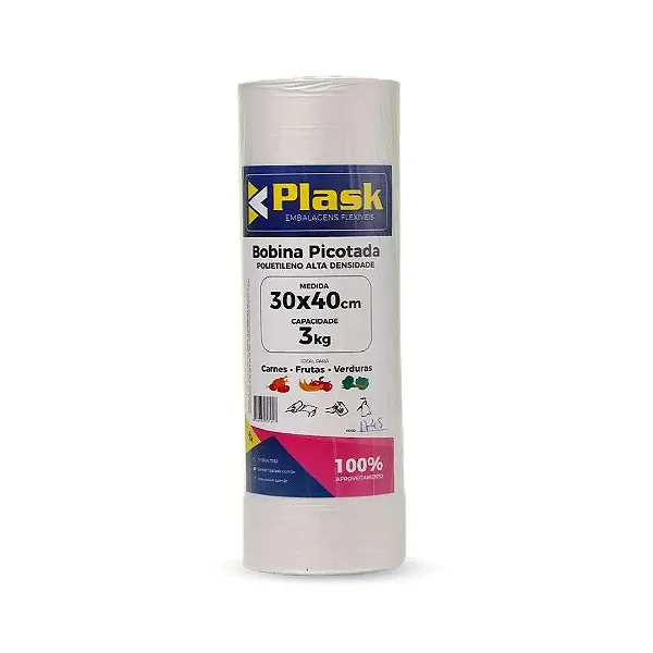 BOBINA PLASTICA PICOTADA PLASK 30X40 CAP 3K C/1,700KGS