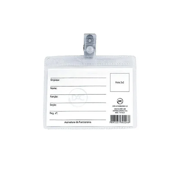 PLASTICO P/ CRACHA 10,5 X7,5 C/100 HORIZ