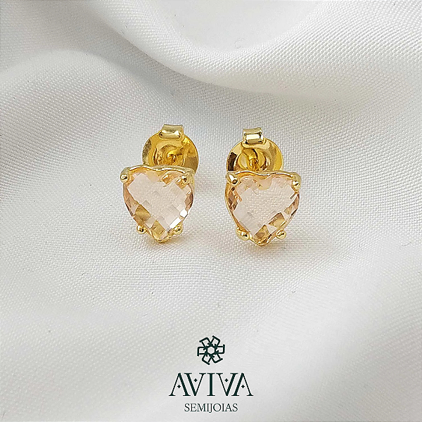 Brinco Solitário com Zircônia em Formato de Coração - Elegância e Romance