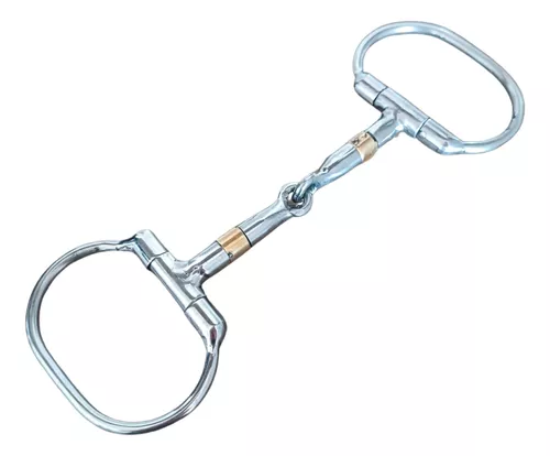 Bridão D inox bocal bipartido com anel salivador para cavalo