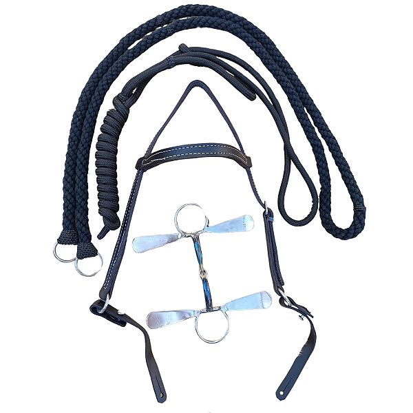 Cabeçada em couro para cavalos + rédea preto + cabresto + bridão tala