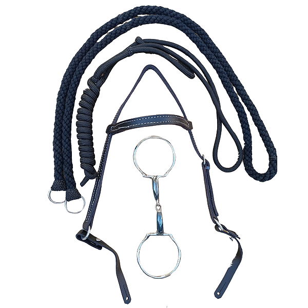 Cabresto + rédea preto + cabeçada + bridão D para cavalos e montaria