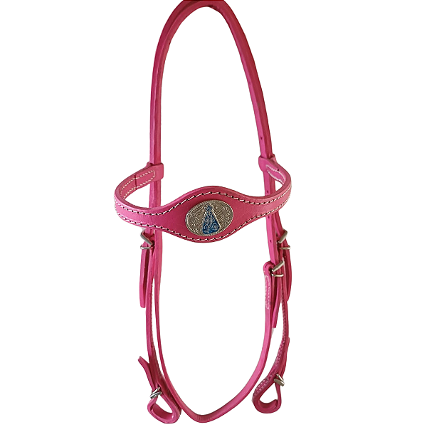 Cabeçada cor de rosa para cavalo/égua em couro legítimo tratado