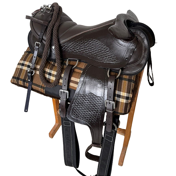 Sela de cavalo Australiana couro legítimo ferragens aço inox