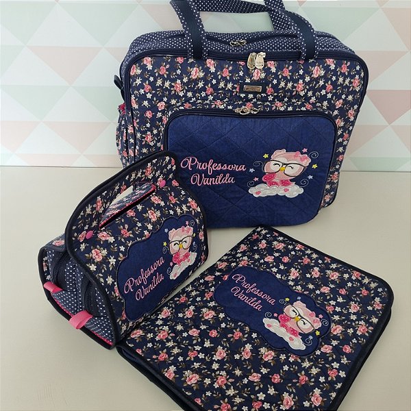 Bolsa com divisões, capa para caderno e nécessaire alça dupla