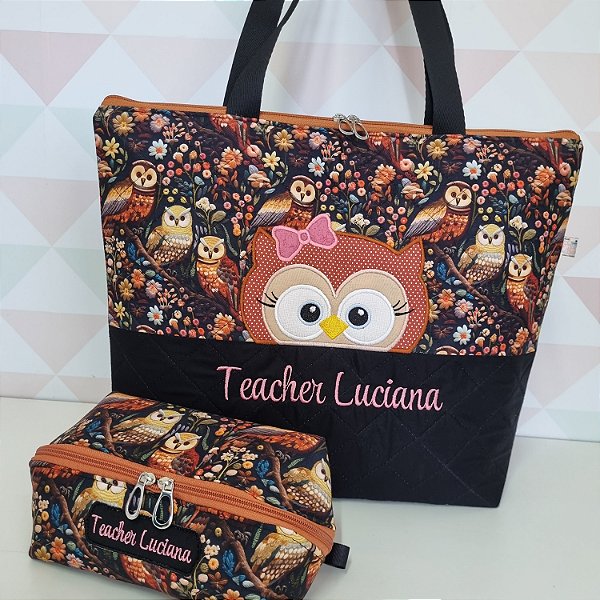 Bolsa  corujinha e necessaire cestinha