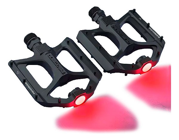 Pedal Com Luz De Led Eixo Grosso Mtb Alumínio Plataforma
