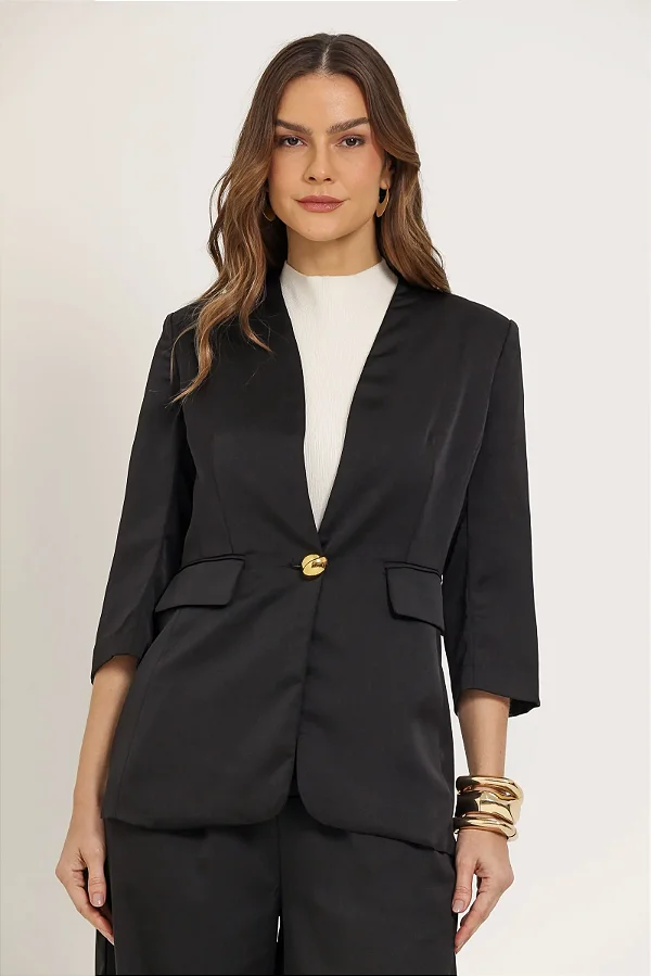 Blazer Alfaiataria Detalhe Dourado PRETO