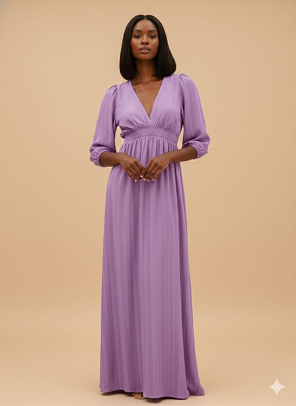 VESTIDO LONGO DECOTE E MANGA LISA