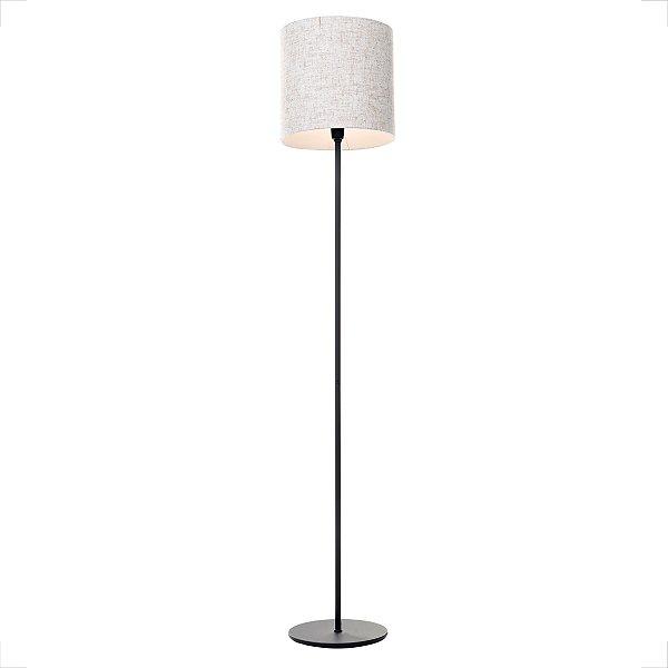 Luminária De Chão Coluna Preta Com Cúpula Redonda Tecido Linho 30 cm
