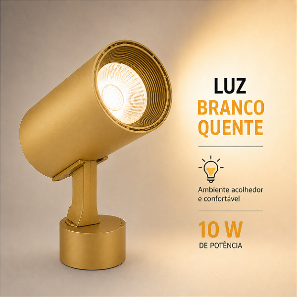 Luminária Spot para Trilho Eletrificado Led Trilho 10w Branco Quente Dourado