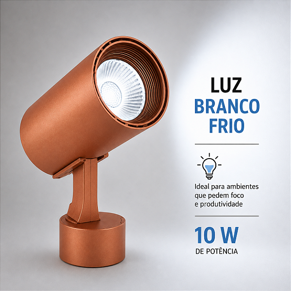 Luminária Spot para Trilho Eletrificado Led Trilho 10w Branco Frio Cobre