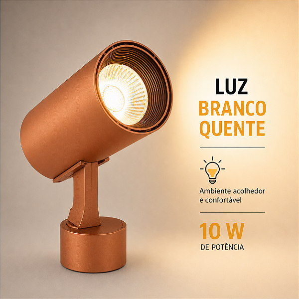 Luminária Spot para Trilho Eletrificado Led Trilho 10w Branco Quente Cobre