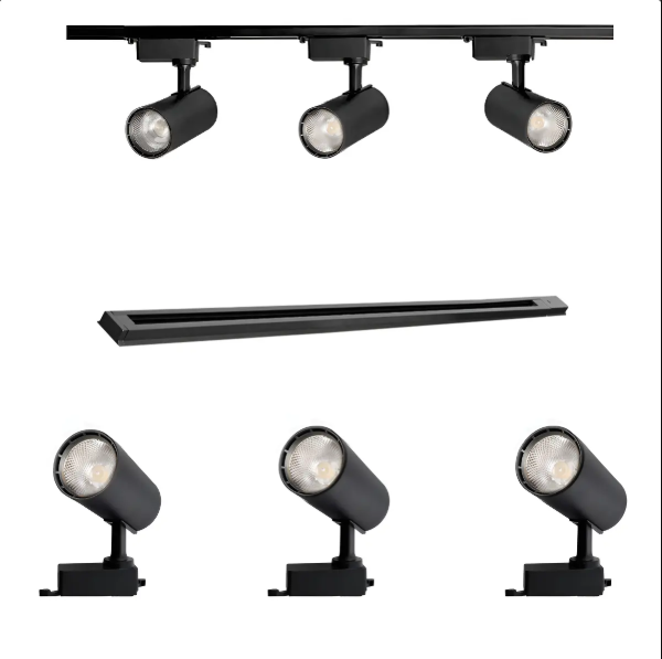 Kit Trilho Eletrificado 1mt + 3 Spots Led 10W Luz Frio 127/220v Preto