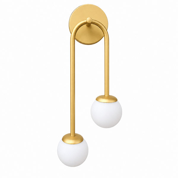 Arandela Dourada Fosca de Parede Duo com 2 Globos de Vidro Branco – G9