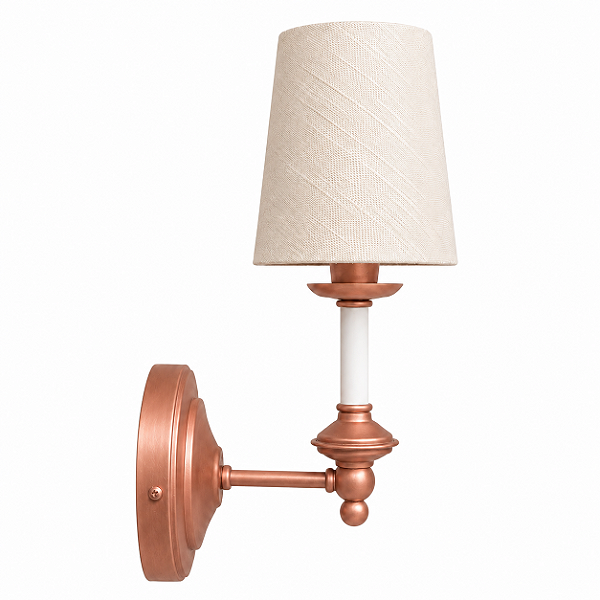 Arandela Colonial Clássica Cobre de Parede com Cúpula de Linho Luminária Decorativa para Sala, Quarto e Hall