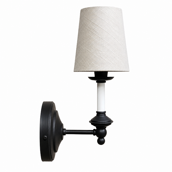 Arandela Colonial Clássica Preto de Parede com Cúpula de Linho Luminária Decorativa para Sala, Quarto e Hall