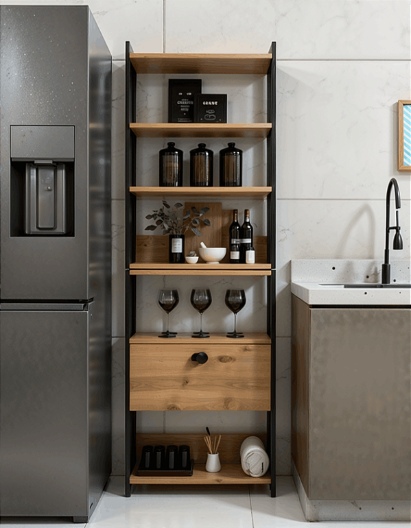 Estante Multiuso MDF com Prateleiras e Porta Basculante Organizador Cozinha Sala Quarto