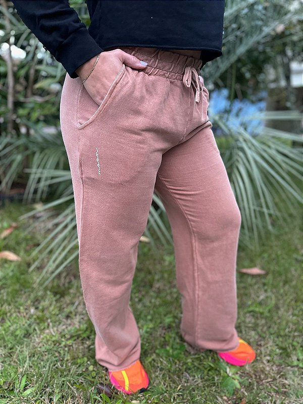 Calça Wide de Moletom Marrom Coffee