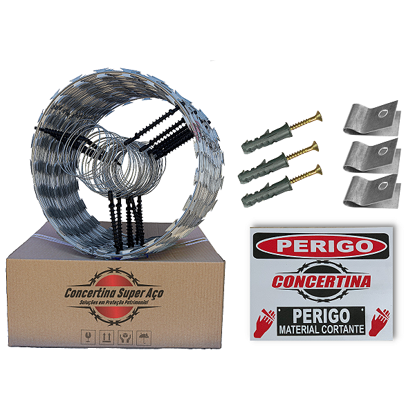 Concertina  Eletrificada Dupla Clipada 30cm Para 12 Metros kit instalação