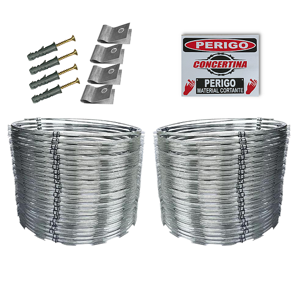 10 Metros Concertina Dupla Clipada 45 Cm + Kit Instalação