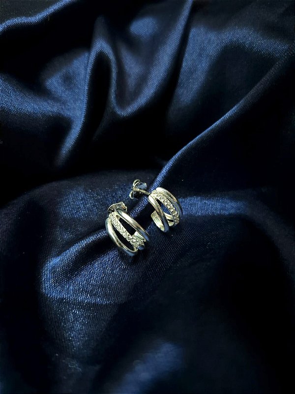 Brinco Argola Tripla cravejada de Zircônias