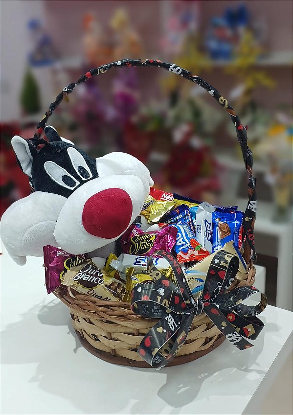 Cesta Redonda de Chocolate Animado Frajola