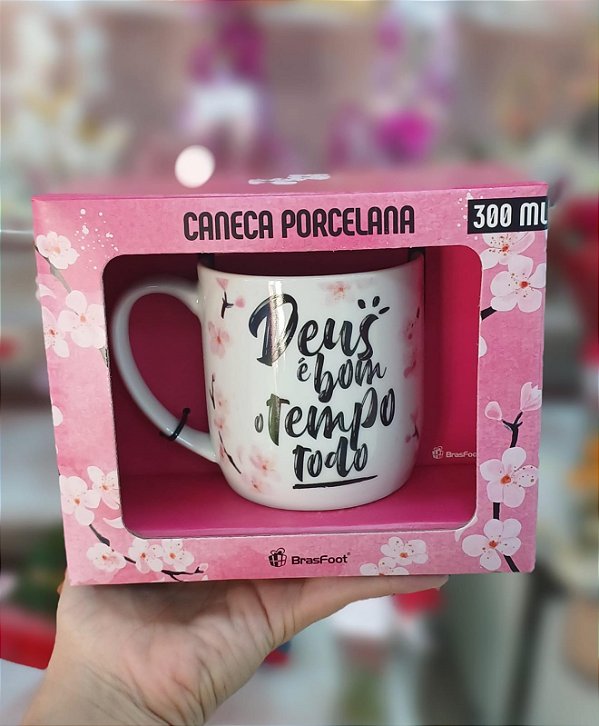 Caneca "Deus é Bom o Tempo Todo" Porcelana 300 ml