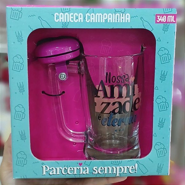 Caneca Campainha "Nossa amizade é eterna" Vidro 340 ml