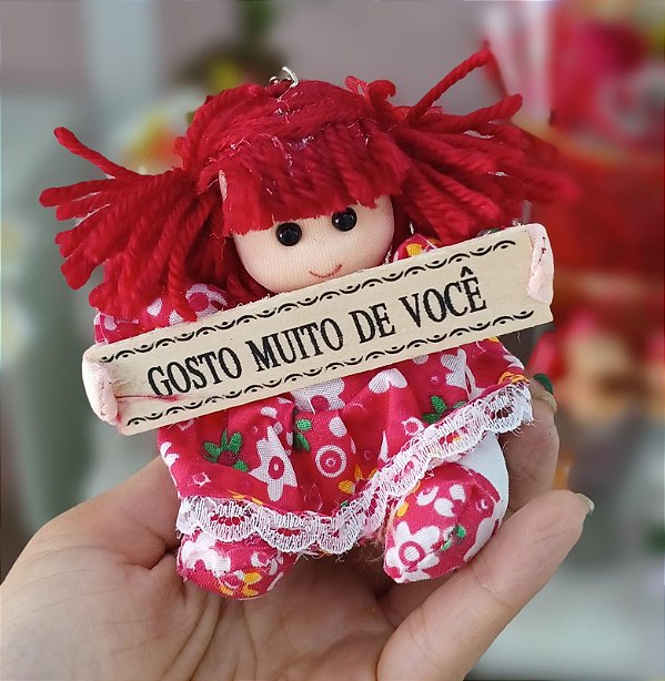 Boneca de Pano Vermelho "Gosto muito de Você" 10 cm de Pelúcia