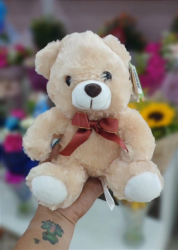 Urso Marrom Claro com Laço 20 cm de Pelúcia FC2609 Fizzy