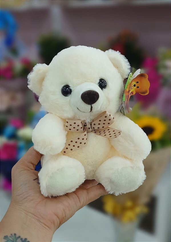 Urso Amarelo Claro com Laço 17 cm de Pelúcia FE7015 Fizzy