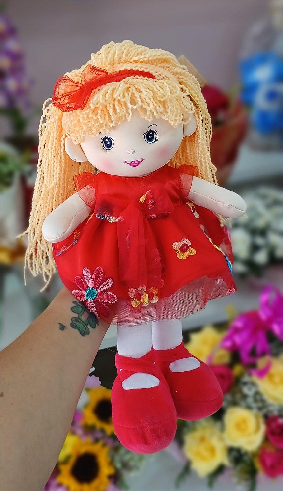 Boneca Vestido Vermelho 25 cm de Pelúcia