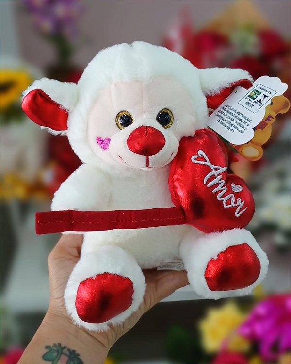 Ovelha Branca com um Balão Coração "Amor" 20 cm de Pelúcia