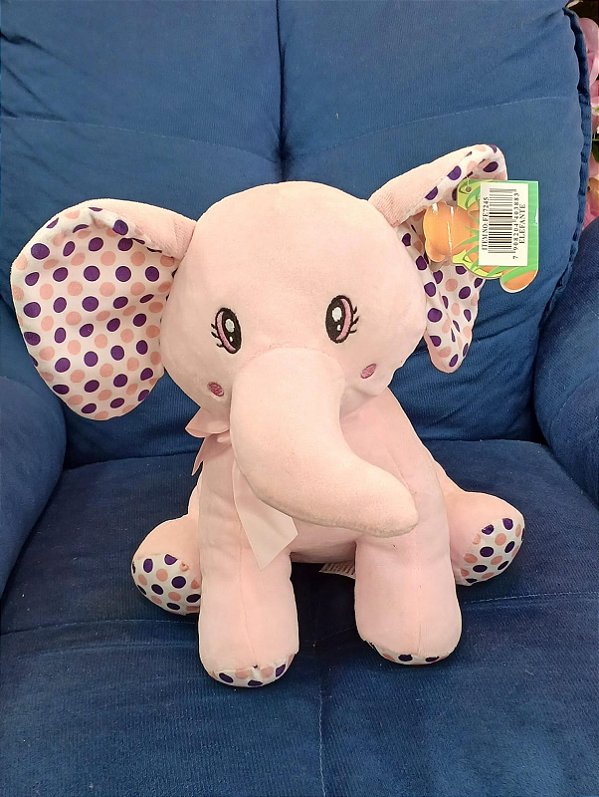 Elefante Rosa com Laço 30 cm de Pelúcia