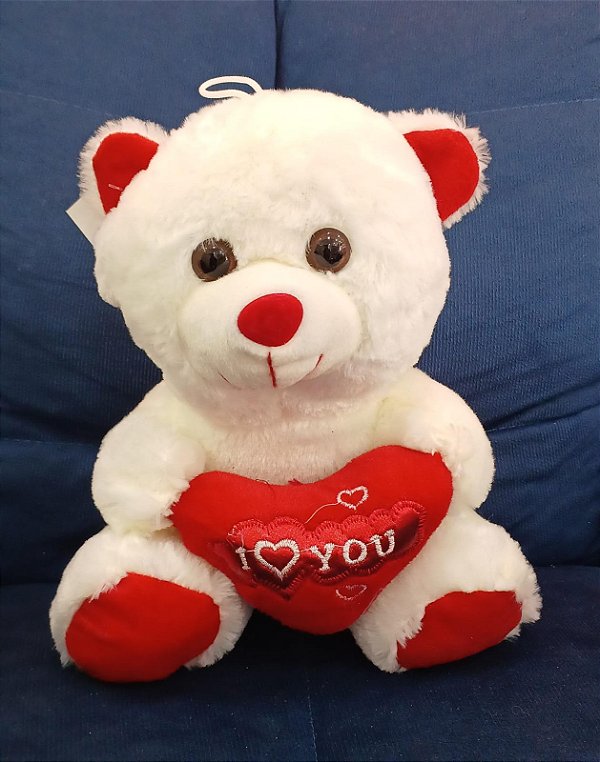Urso Branco com um Coração "I Love You" 25 cm de Pelúcia