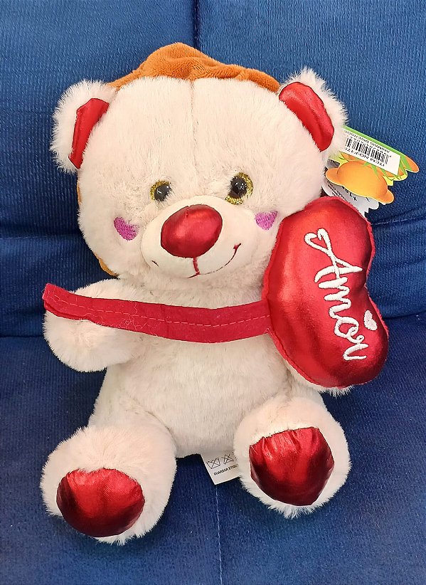 Urso Branco com um Balão Coração "Amor" 20 cm de Pelúcia