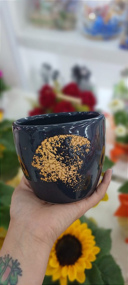 Vaso Seleta Firenzi P Preto de Cerâmica 9 cm x 8 cm