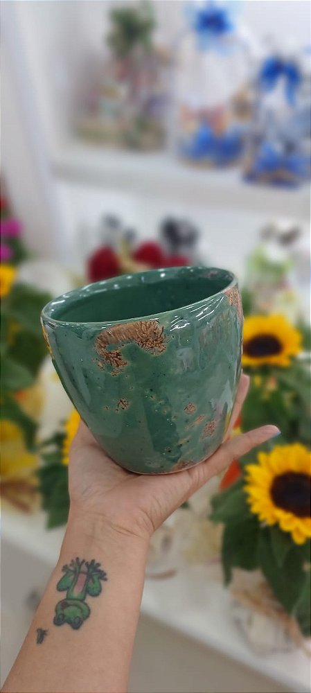 Vaso Seleta Firenzi M Verde de Cerâmica 13 cm x 12 cm